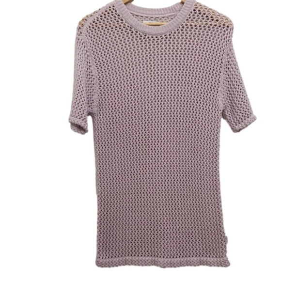 Tna crochet sweater cotton powder pink 2XS short sleeves round neck summer knit - Picture 1 of 12